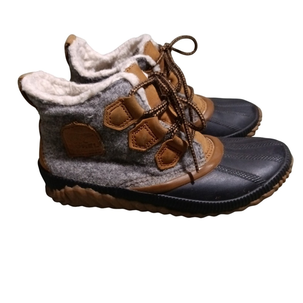 Sorel Out N About Plus Women Waterproof Felt Duck Boots Grey Blackโ Brown - Sz 6